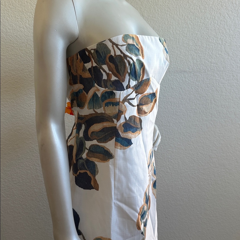 Commense Strapless Cream Dress with Blue and Brown Floral Print - Picture 8 of 8